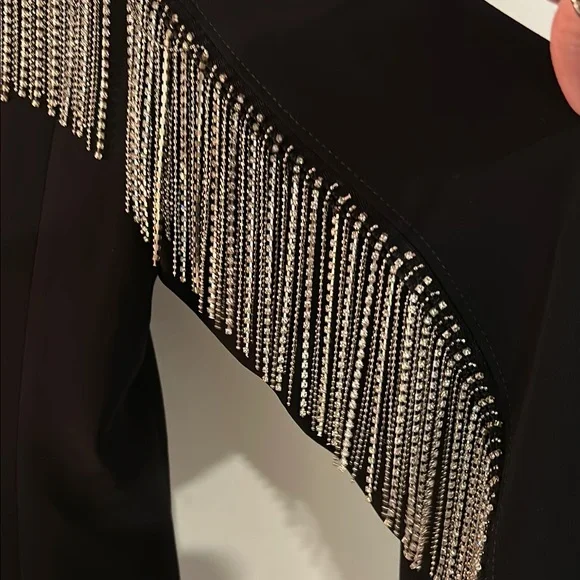 NWT $695 Cinq a Sept black blazer with rhinestone fringe size 6 - Picture 8 of 11